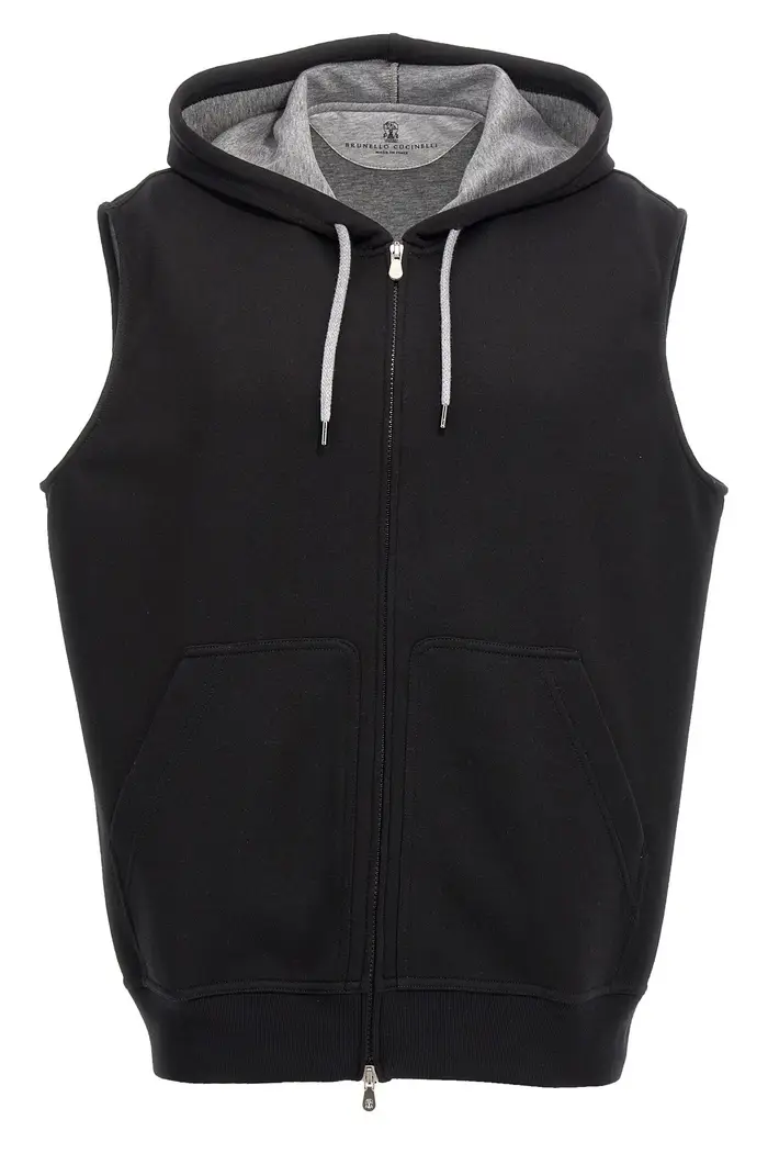 BRUNELLO CUCINELLI Gilet Con Cappuccio Nero