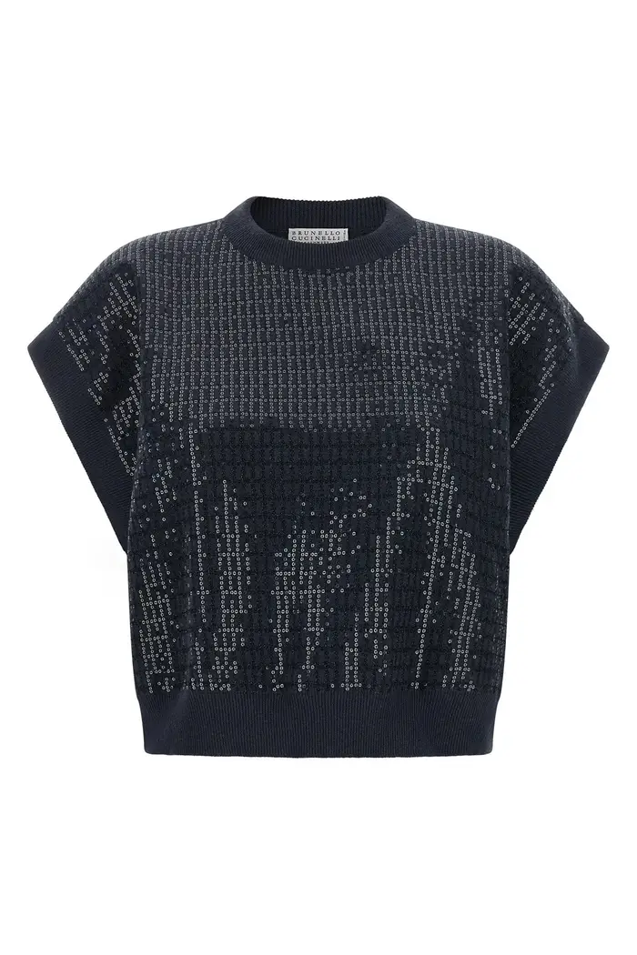 BRUNELLO CUCINELLI Maglia Con Ricamo Paillettes Multi