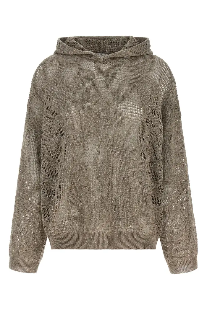 BRUNELLO CUCINELLI Maglia Traforata Con Cappuccio Marrone