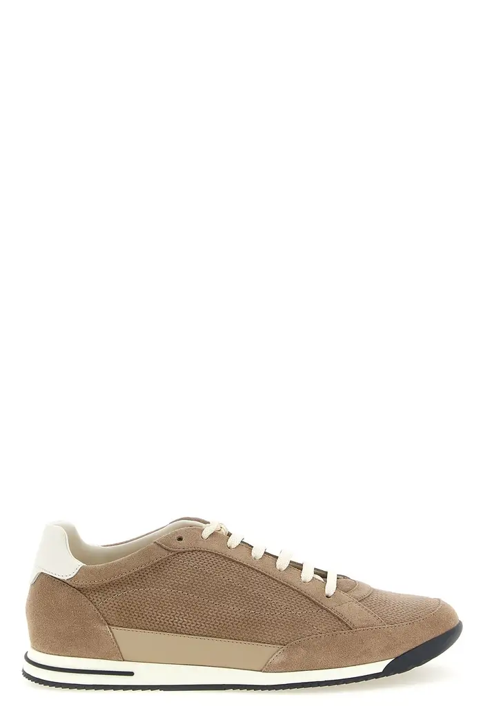 BRUNELLO CUCINELLI Sneaker Suede Effetto Maglia Beige