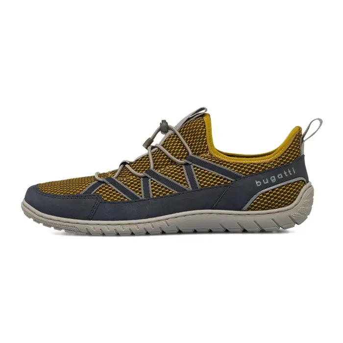BUGATTI Scarpe casual da uomo in pelle scamosciata e mesh ocra e blu con lacci