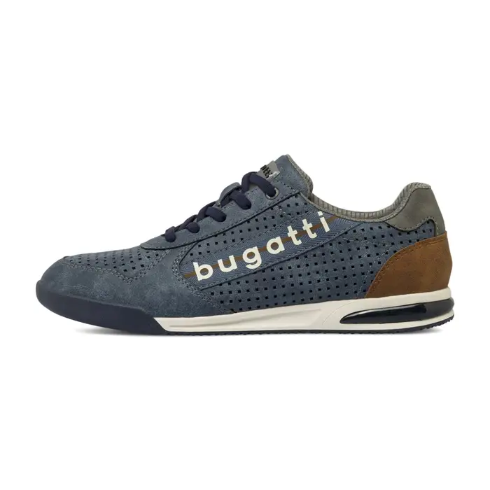 BUGATTI Scarpe casual stringate da uomo blu effetto scamosciato con traforature