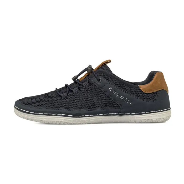 BUGATTI Sneakers casual da uomo blu in pelle e tessuto mesh con lacci elastici