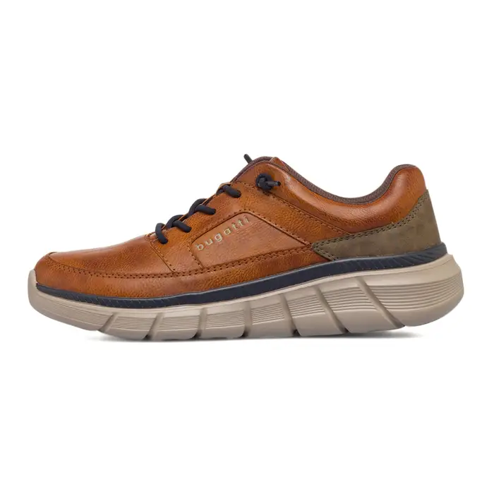 BUGATTI Sneakers da uomo marroni in pelle con lacci elastici e suola bicolore