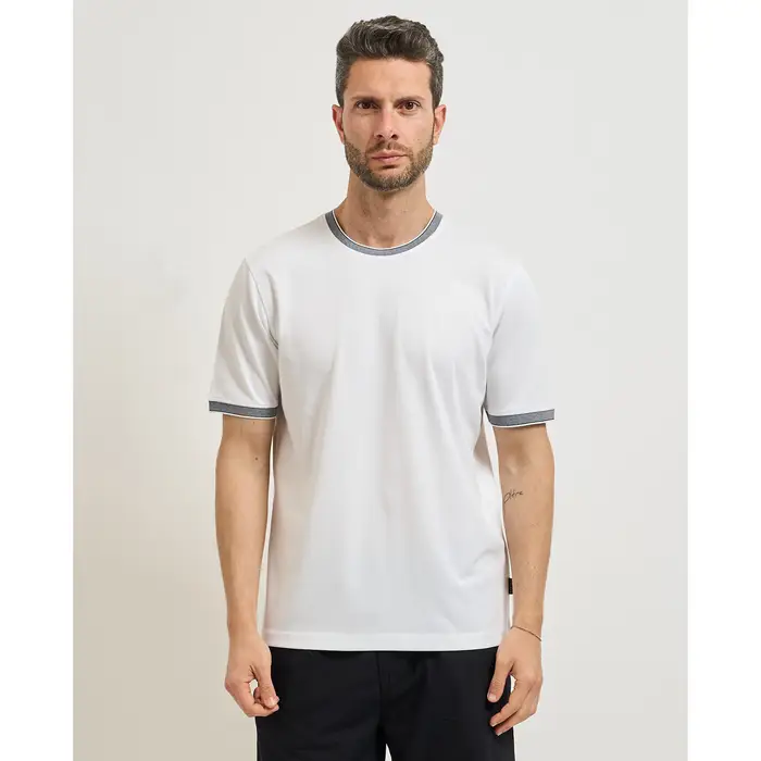 Bugatti T-shirt T-shirt uomo con bordi a contrasto Bianco