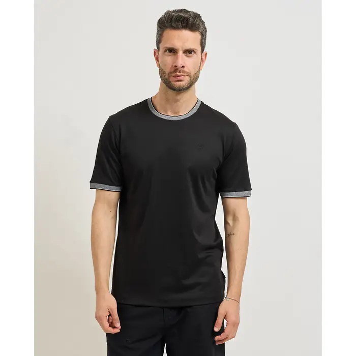 Bugatti T-shirt T-shirt uomo con bordi a contrasto Nero