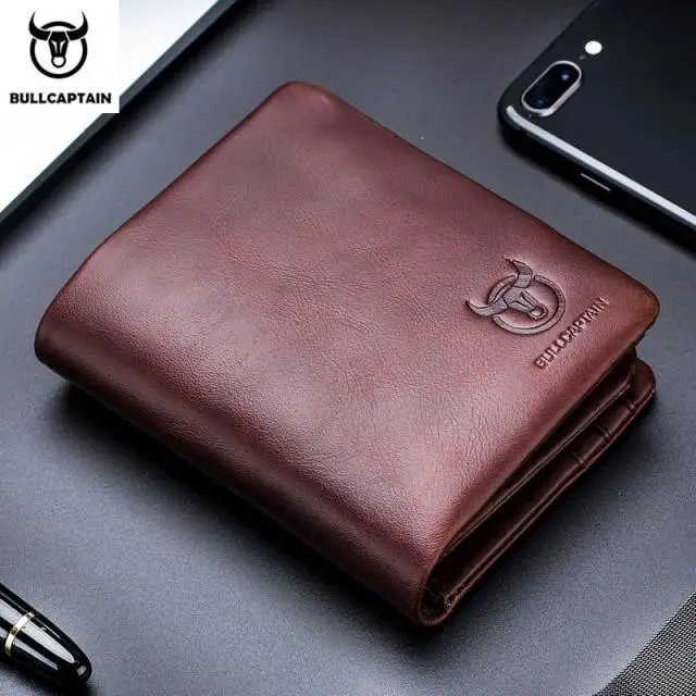 Portafoglio retrò in pelle di marca RFID Porta carte da uomo con cerniera piccola Porta carte da uomo Pochette marrone