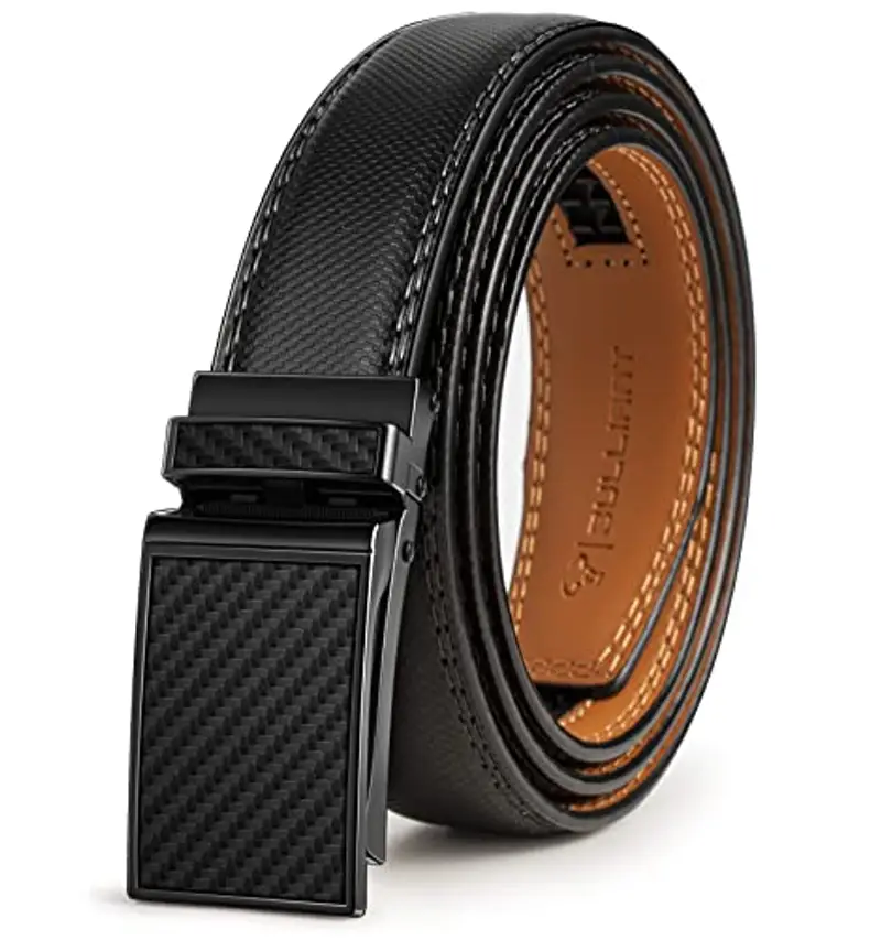 BULLIANT Cintura Uomo, Cintura Pelle Uomo Cricchetto Automatica Fibbia 35mm, Trim Regolabile per Adattars, Nero216, 125cm/36-42vita