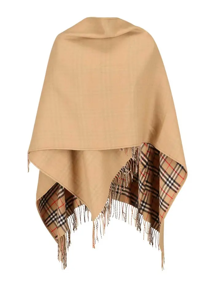 Burberry Mantella In Lana Merino Reversibile Beige