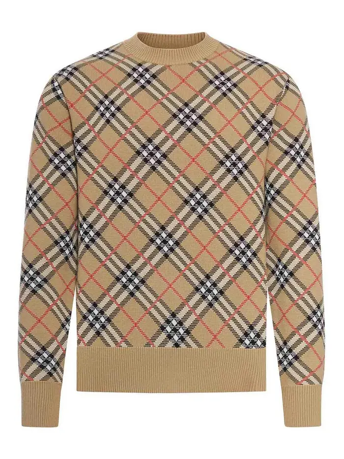 Burberry Pullover A Quadri In Cotone E Lana Color Carne E Neutri