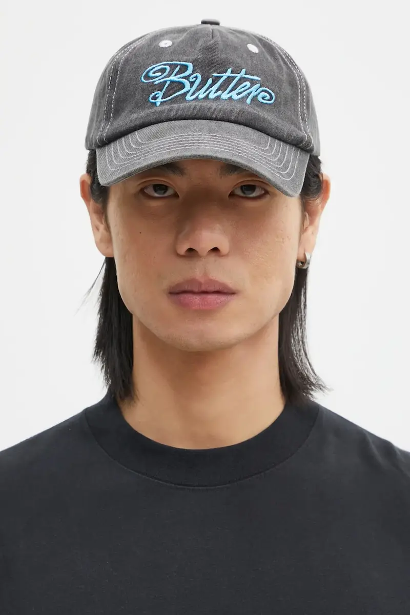 Butter Goods berretto da baseball in cotone Jive Pinch Front Cap colore nero con applicazione BG243803