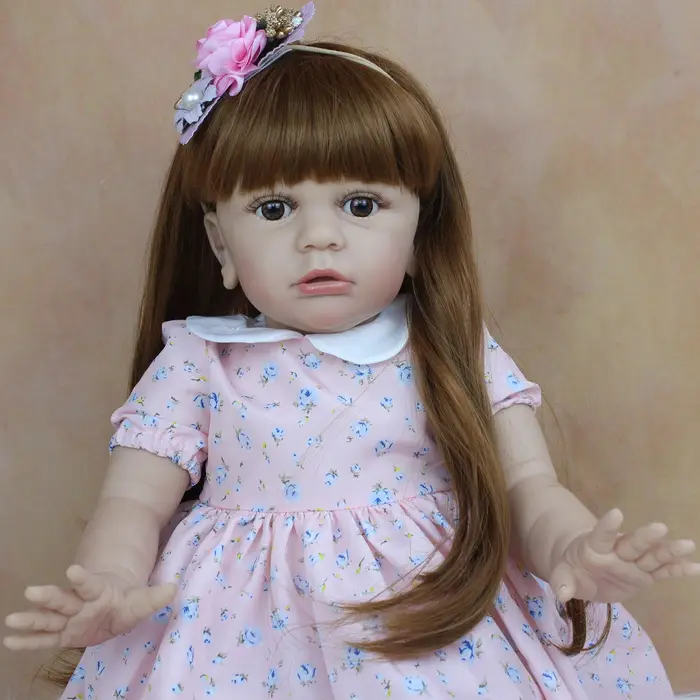 BZDOLL Reborn BZDOLL 60 CM Molle Del Silicone Reborn Baby Doll Giocattolo Per La Ragazza Panno Corpo 24 Pollice Vinile Capelli Lunghi