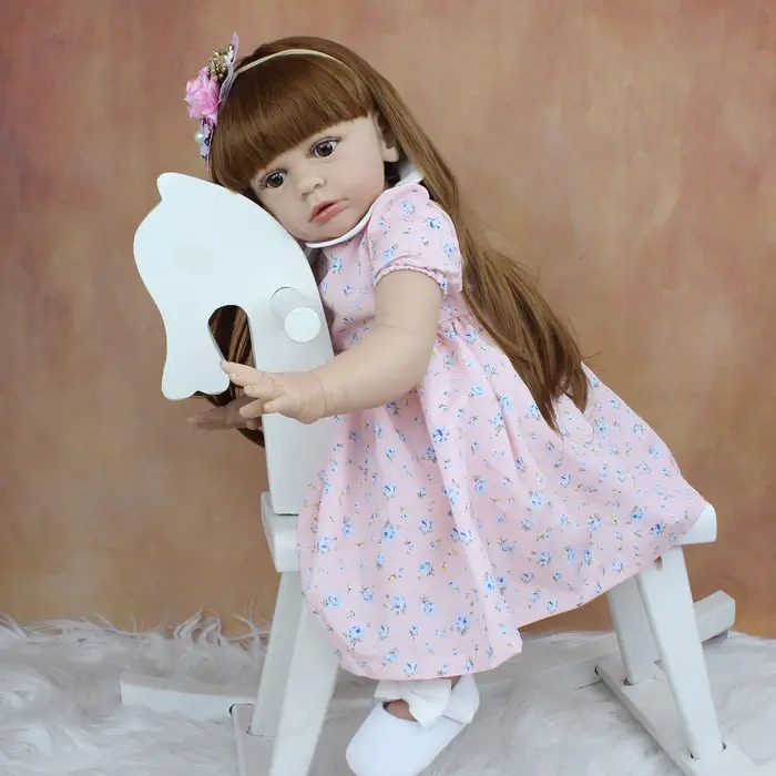 BZDOLL Reborn BZDOLL 60 CM Molle Del Silicone Reborn Baby Doll Giocattolo Per La Ragazza Panno Corpo 24 Pollice Vinile Capelli Lunghi