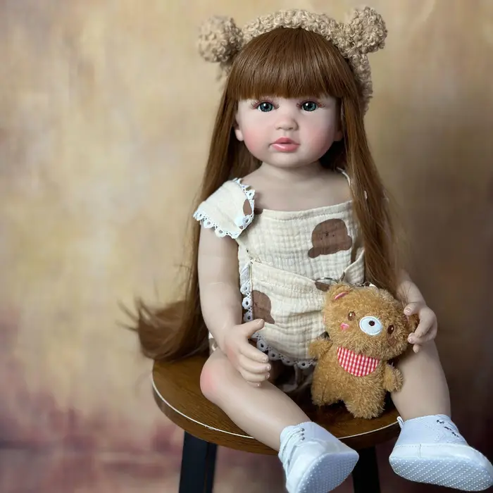 Reborn Baby Girl Doll Giocattolo realistico Corpo in silicone pieno 55 CM 22 pollici Capelli lunghi Principessa Bambino Bebe Regali di Natale