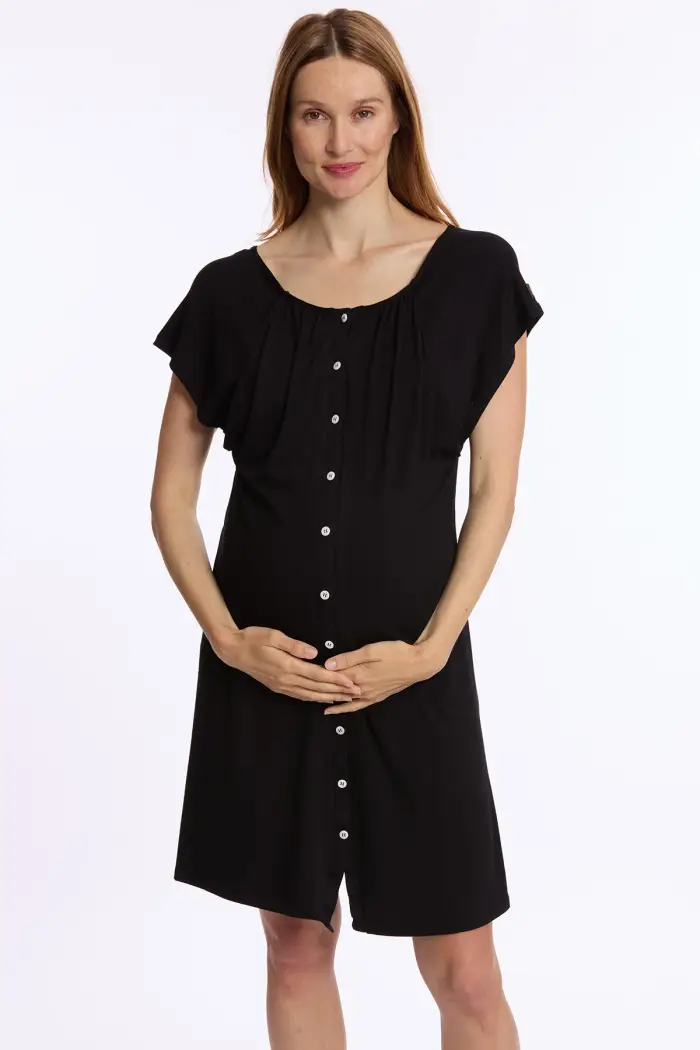 Cache Coeur LOUNA | Camicia da Notte Premaman e Allattamento in Morbido Bambù Nero Black