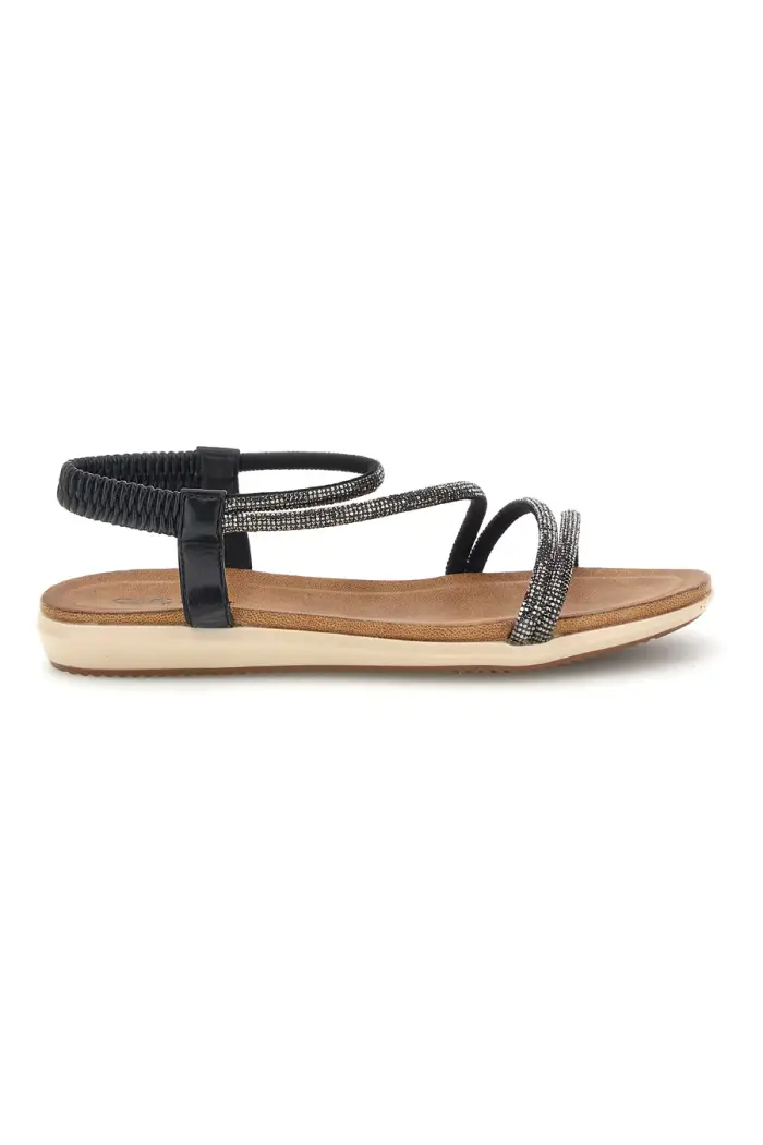 Sandali neri con strass e cinturino elasticizzato Cafe cost 80965 [NERO]