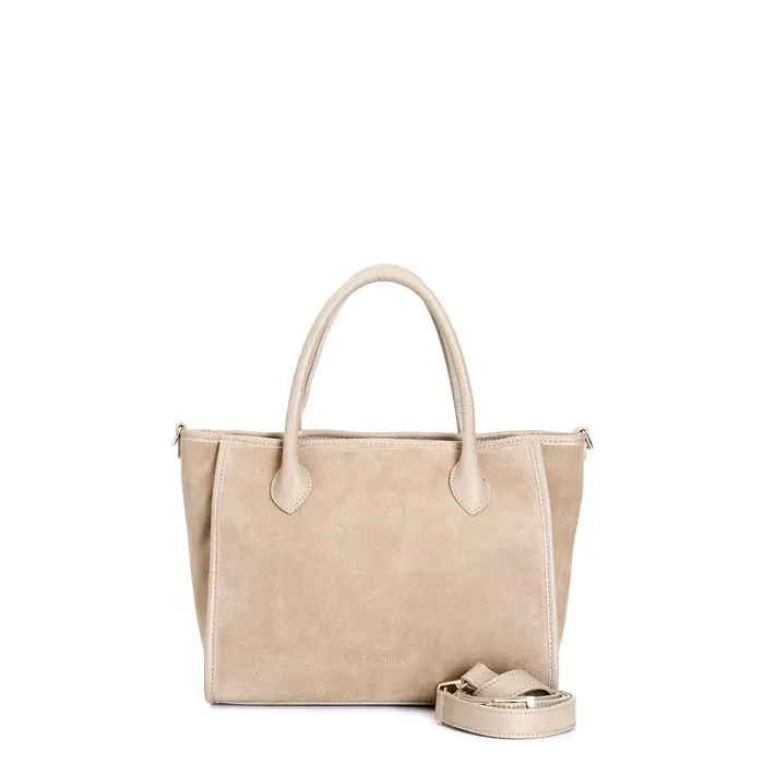 CafèNoir borsa con manici tubolari in crosta con rifiniture in pelle martellata tortora