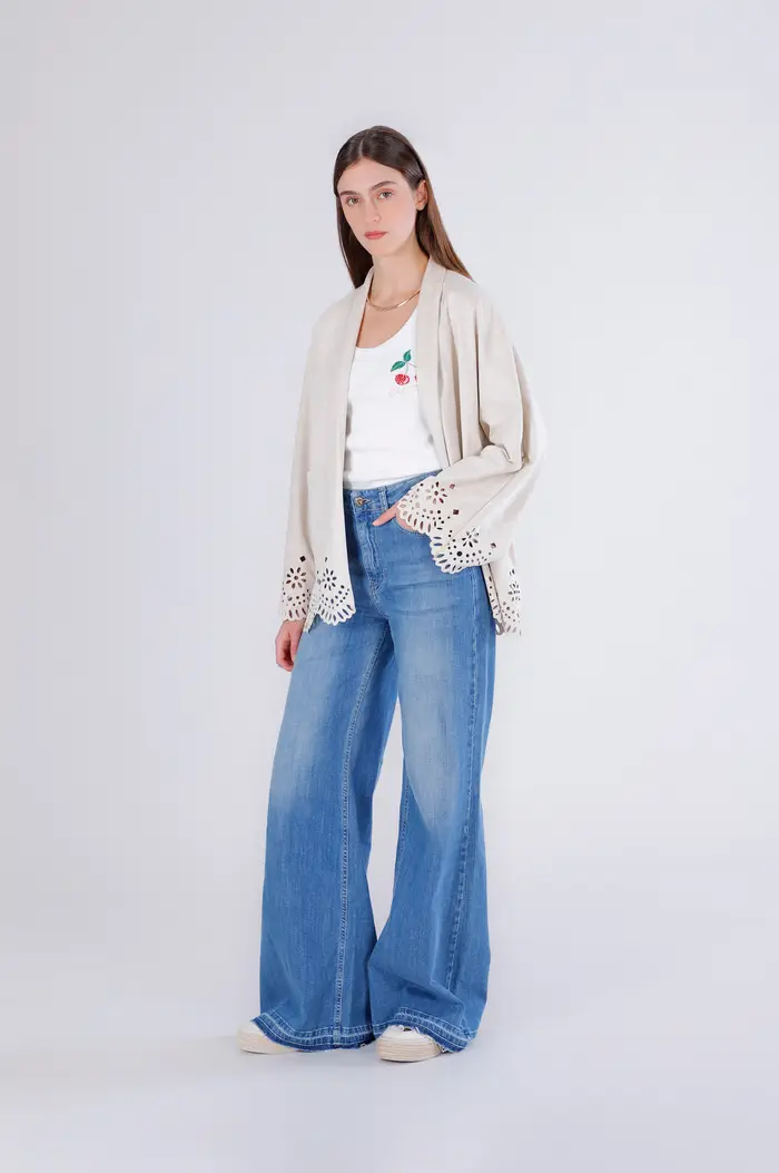 CafèNoir kimono con orlo laserato avena