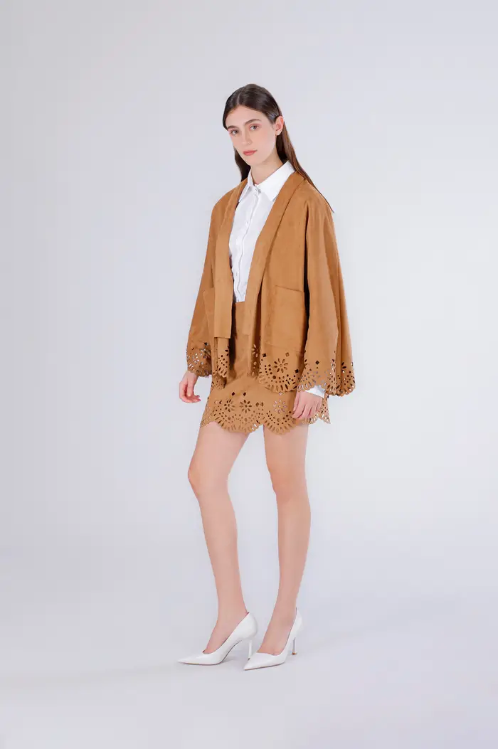 CafèNoir kimono con orlo laserato tabacco