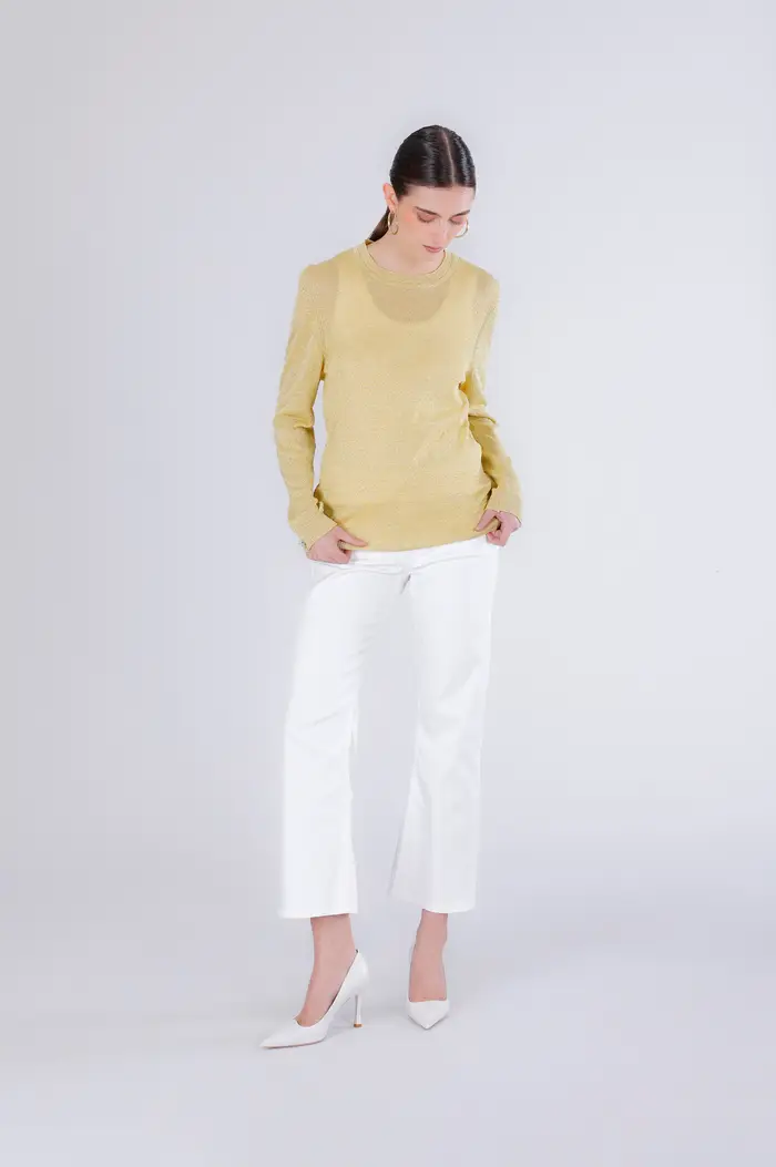 CafèNoir maglia girocollo da donna in filato lurex giallo