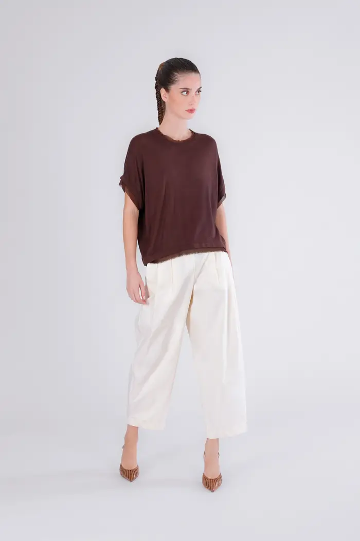 CafèNoir maglia pipistrello da donna con bordino in tessuto fondente