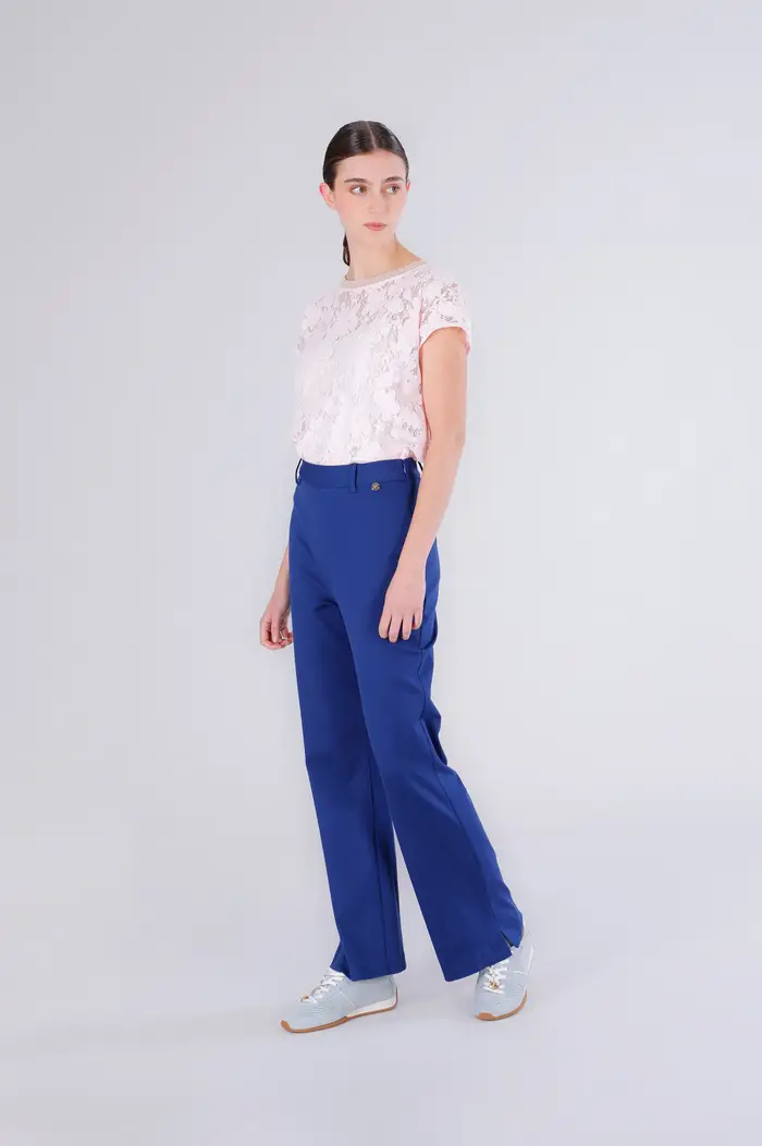 CafèNoir pantaloni a zampa tessuto elasticizzato blu