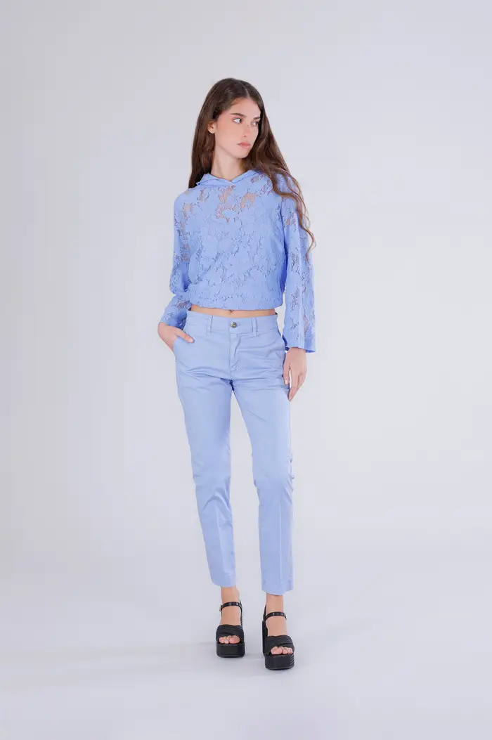 CafèNoir pantaloni sigaretta tinto capo celeste