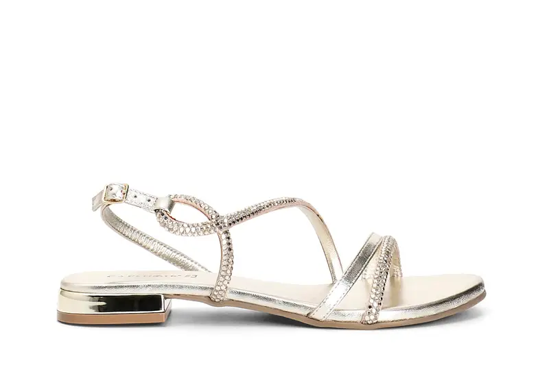 CafèNoir sandali asimmetrico con strass termosaldati oro