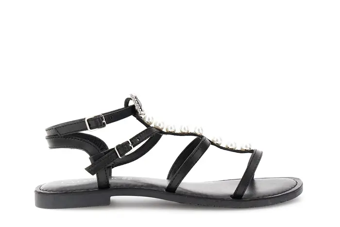 CafèNoir sandali flat in pelle con fibbia gioiello nero