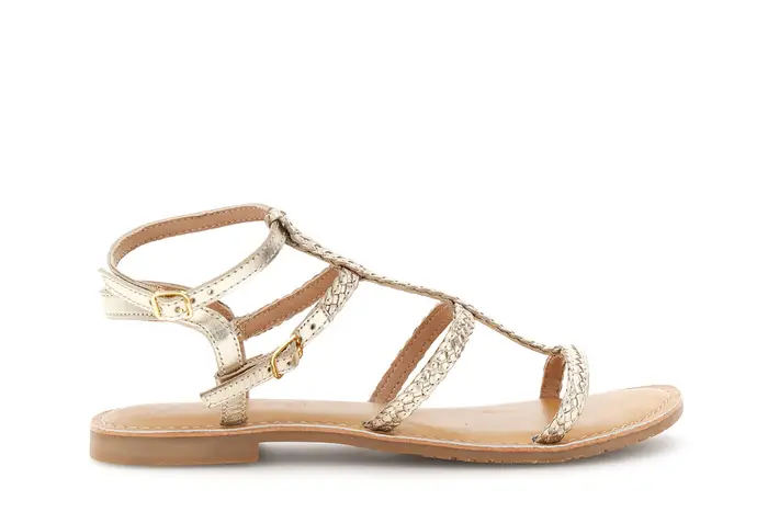 CafèNoir sandali flat in pelle con ricamo a treccia oro