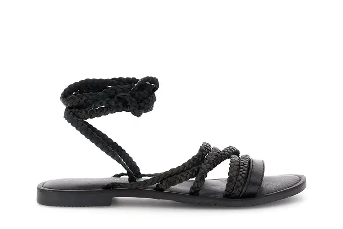 CafèNoir sandali in pelle con ricamo treccia e allacciatura alla schiava nero