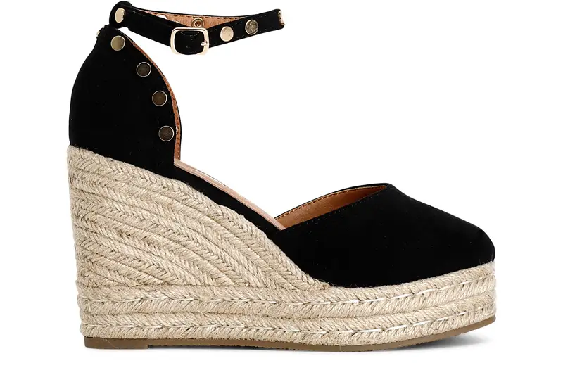 CafèNoir sandali in tessuto e zeppa in corda nero