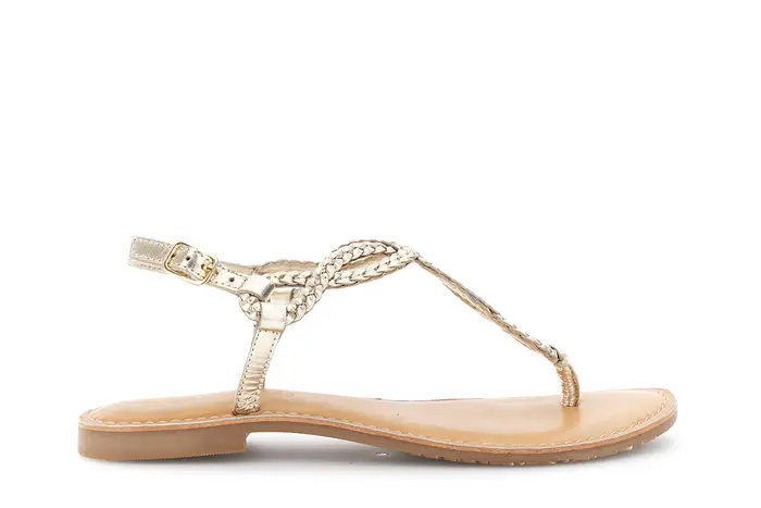 CafèNoir sandali infradito flat in pelle con ricamo a treccia oro