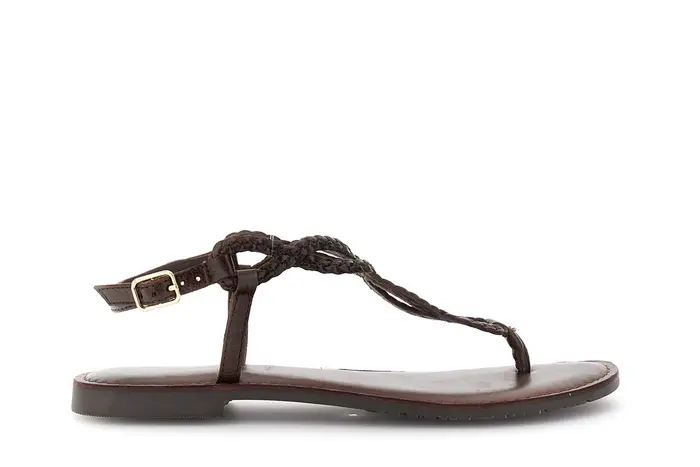 CafèNoir sandali infradito flat in pelle con ricamo a treccia t moro