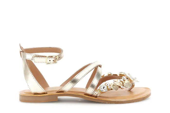 CafèNoir sandali infradito flat in pelle e accessorio gioiello oro