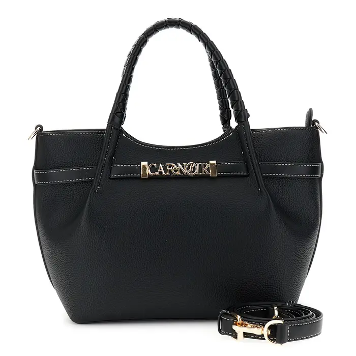 CafèNoir shopping bag con pieghe effetto pelle con grana e rifiniture in similpelle nero