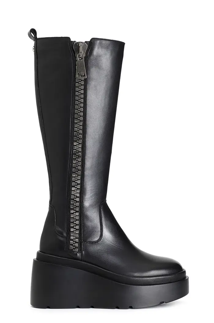 CafèNoir stivale in pelle con maxi cerniera e plateau nero