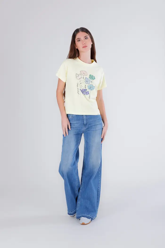 CafèNoir t-shirt con fiori in pailettes giallo
