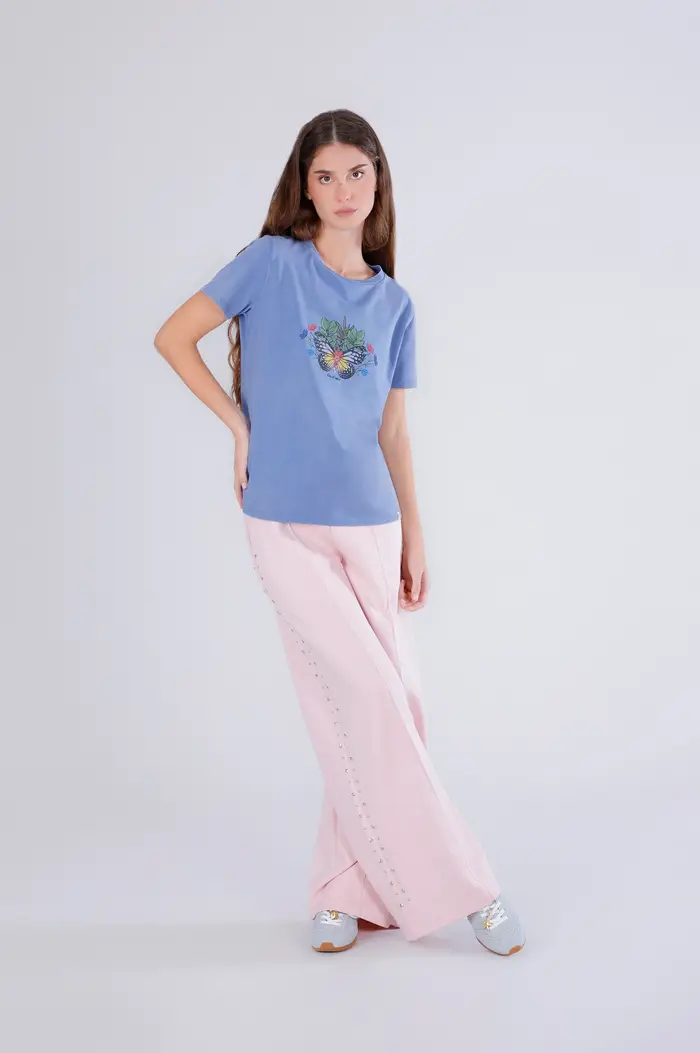 CafèNoir t-shirt con stampa farfalla celeste