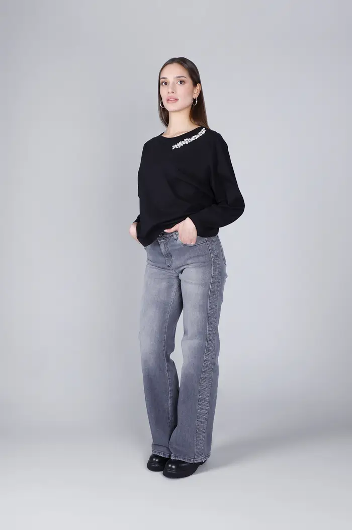 CafèNoir t-shirt manica lunga con applicazione strass nero