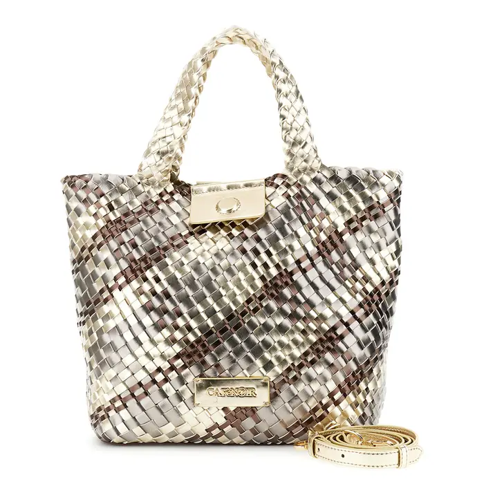 CafèNoir tote reversibile intrecciata in materiale metallizzato multicolor bronzo/platino