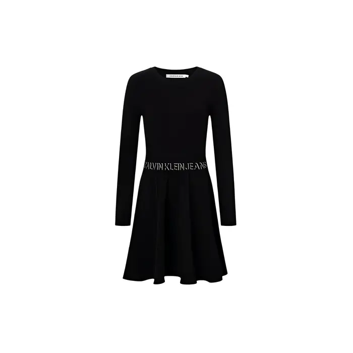 Abito Lungo con Manica Lunga e Vita Jacquard Calvin Klein Fashion Donna Abiti Nero ZW01912-BEH XS