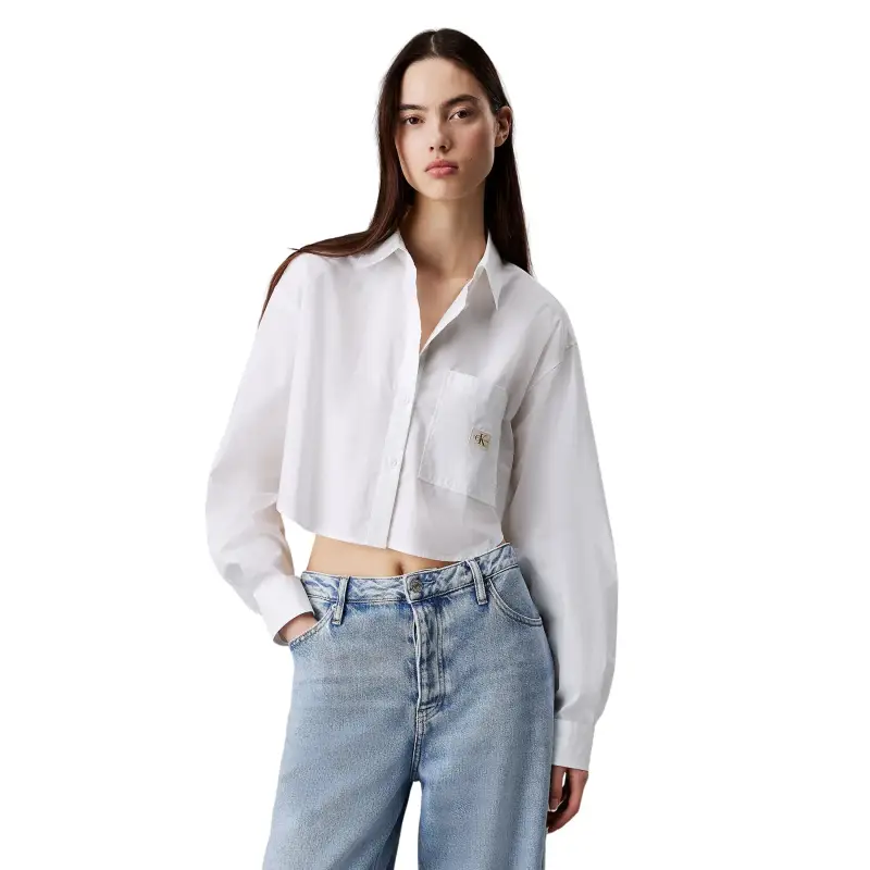 Calvin Klein Blusa crop in cotone donna Label Blanc