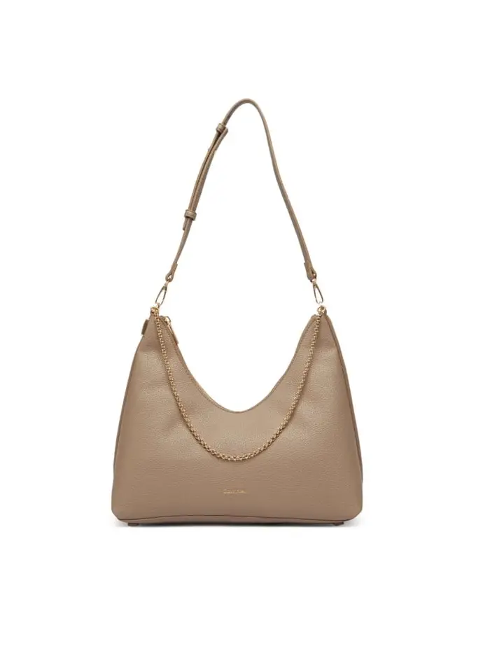 borsa a spalla hobo in ecopelle beige martellata con catena