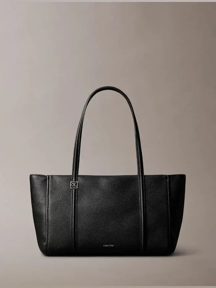 borsa tote donna in tessuto martellato nero e micrologo