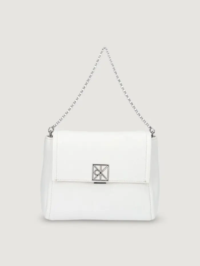 borsetta a tracolla donna bianca in ecopelle martellata con logo