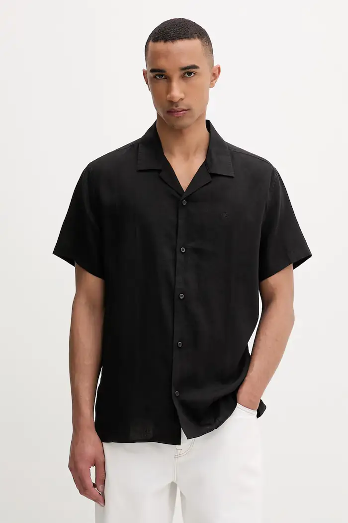 camicia da uomo con lino Nero
