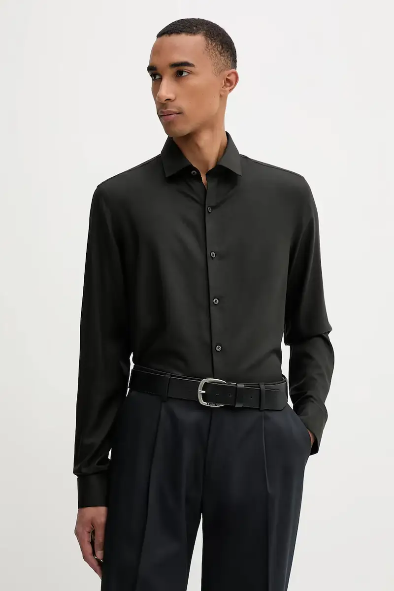 Calvin Klein camicia in lana uomo colore nero LV019EU066