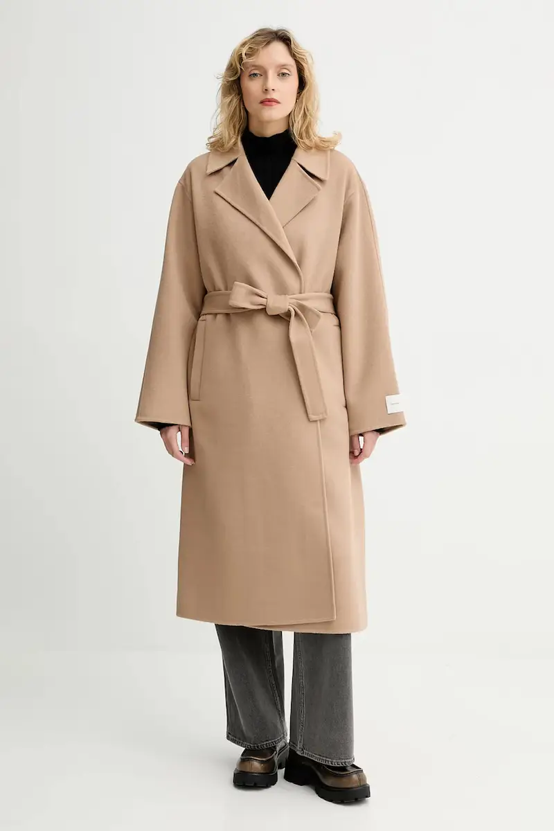 Calvin Klein cappotto con lana colore beige LV040WL571