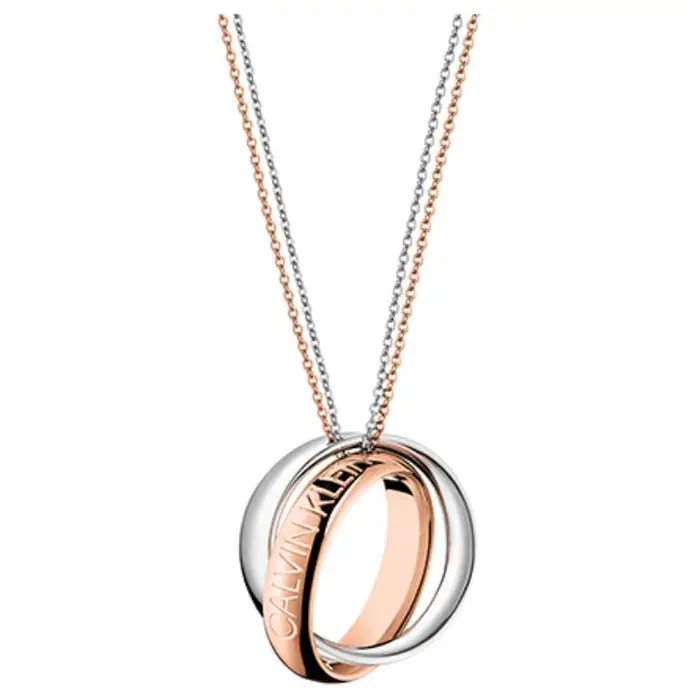 Calvin Klein Collana Stratificata con Fibbia ad Anelli Doppi Intrecciati Collana Unisex Argento Oro Rosa LH-KJDFPP2001 Box,F,Silver Rose